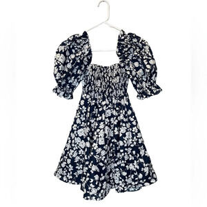 NWT SELKIE The Maria Mini Dress In Tattoo Roses Size XS Navy/White
